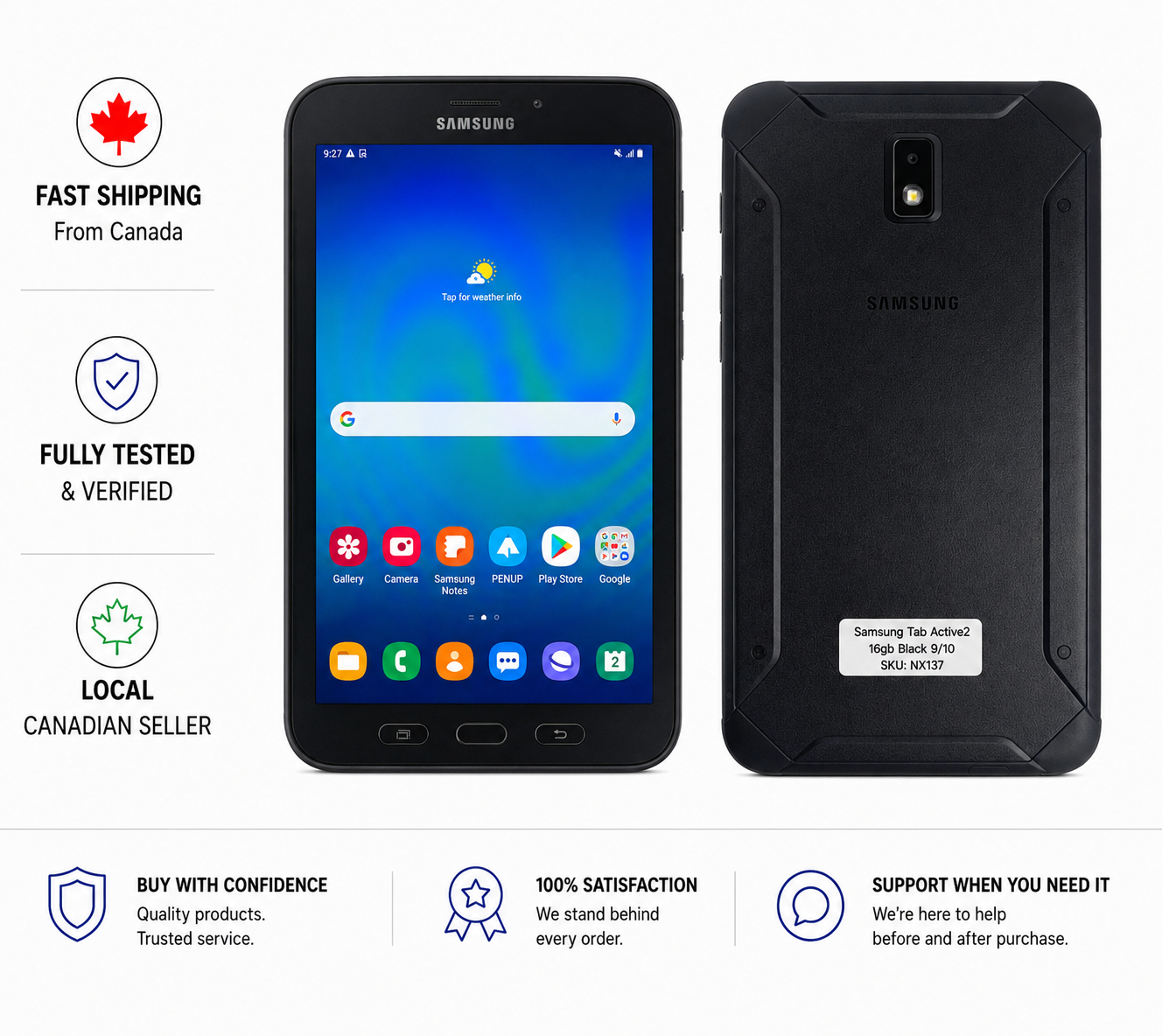 Samsung Galaxy Tab Active 2 16GB, Wi-Fi + 4G SM-T395 8in - Black (Rugged)